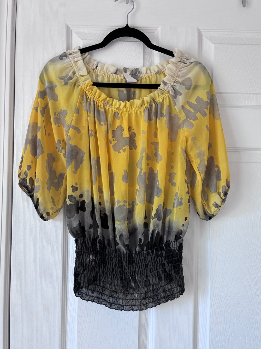 Daytrip Yellow and Gray Ombre Smocked Peasant Top